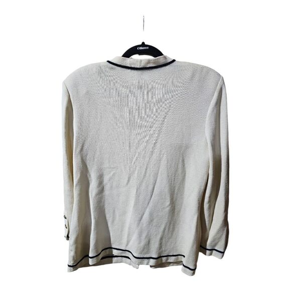 ST. JOHN Striped Knit Sweater Cardigan Cream Black Stripes - Size 10 - Picture 2 of 8